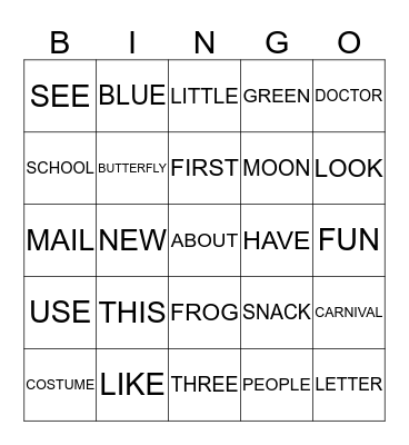SIFGT WORDS Bingo Card