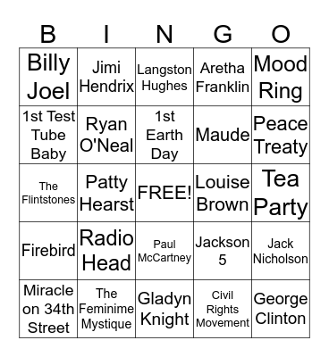 70's BINGO BASH Bingo Card