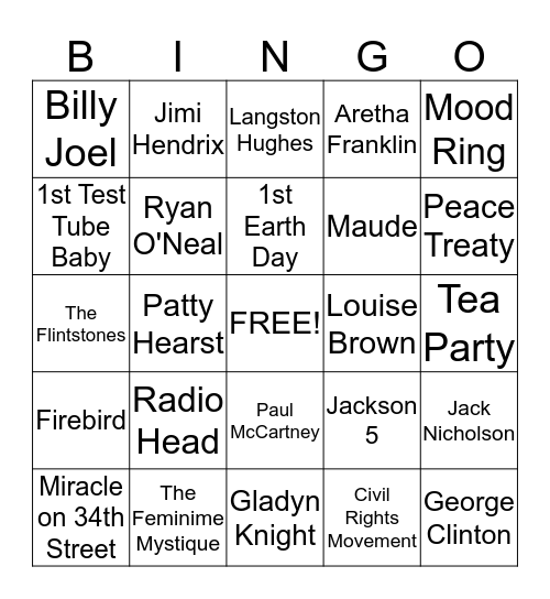 70's BINGO BASH Bingo Card