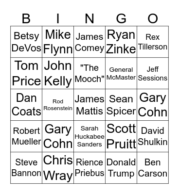 White House Bingo Card