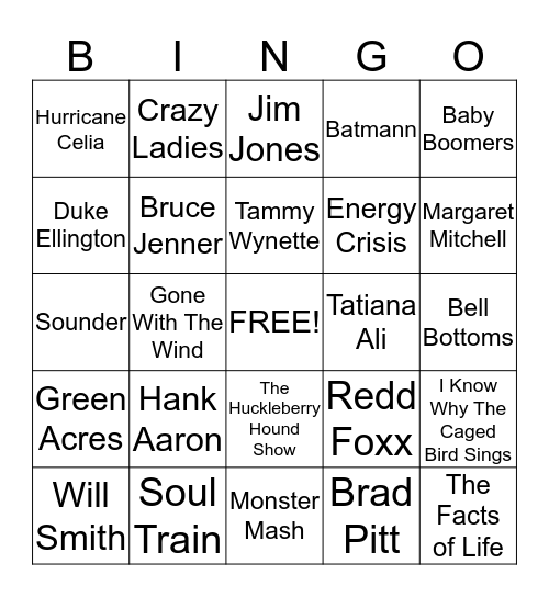 70's BINGO BASH Bingo Card