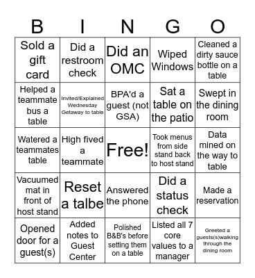 Host Bingo Card