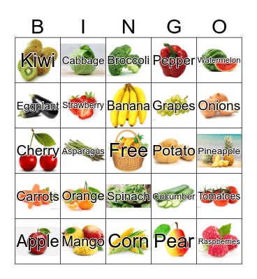 Fruits and Veggies Bingo Card