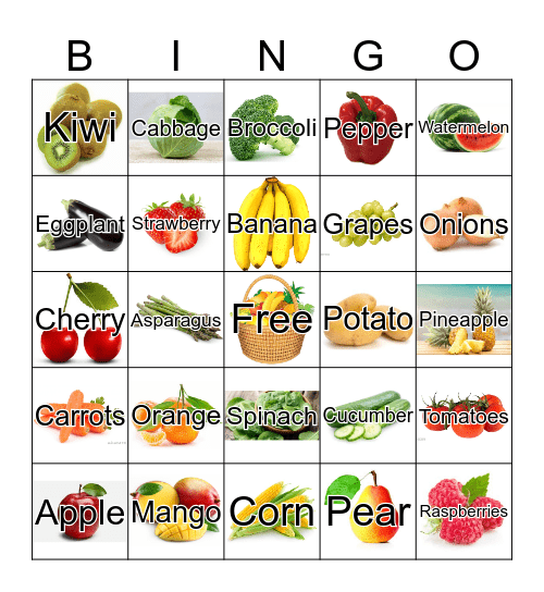 Fruits and Veggies Bingo Card