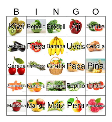 Fruits and Veggies Bingo Card