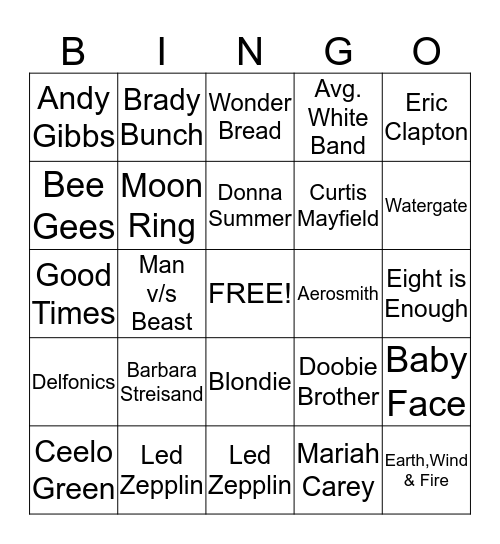 70's BINGO BASH Bingo Card