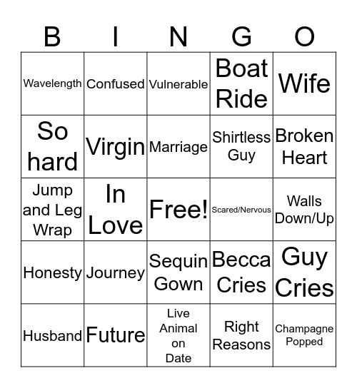 Bachelorette Becca Bingo Card