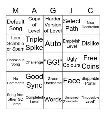 Magic Level MANGO Bingo Card