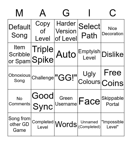 Magic Level MANGO Bingo Card
