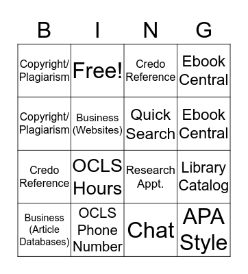 OCLS Bingo Card