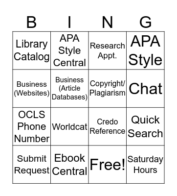 OCLS Bingo Card