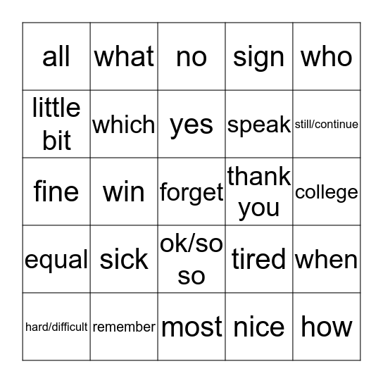 unit 2 word list 1 Bingo Card