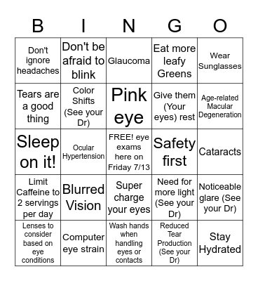 Kupuna Vision Bingo Card