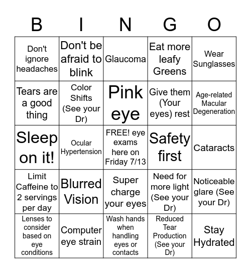 Kupuna Vision Bingo Card