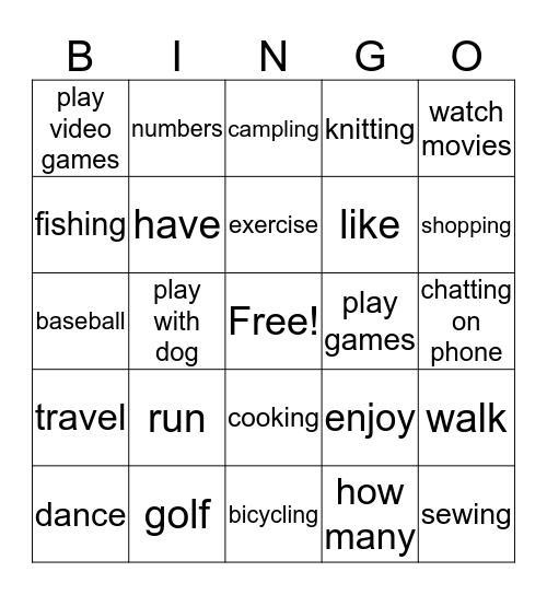Unit 2 words Bingo Card