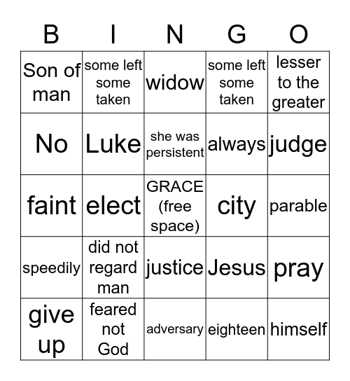 The Widow and the Unjust Judge  Bingo Card