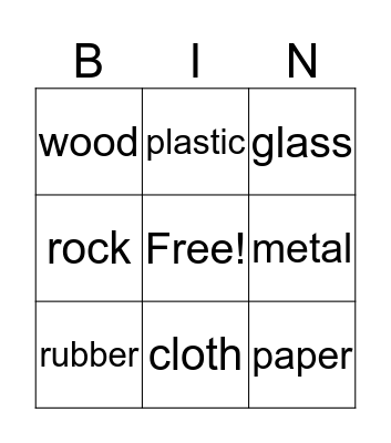ASL- materials Bingo Card