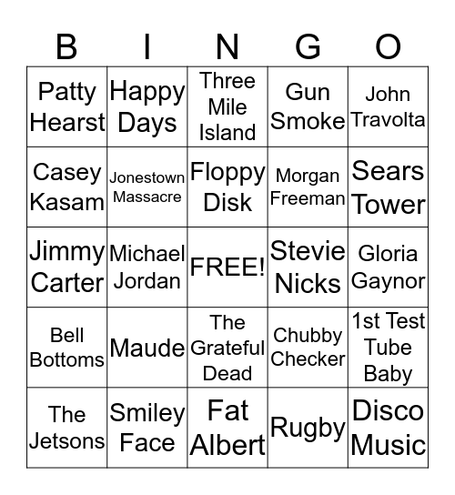 70's BINGO BASH Bingo Card