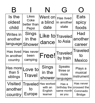 Getting to Know You Bingo Card