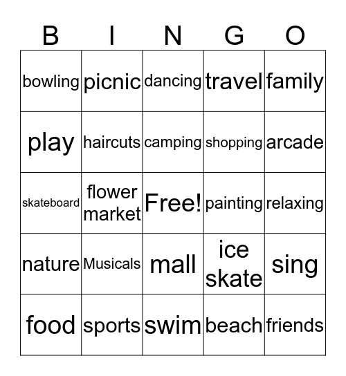 Holidays Bingo Card