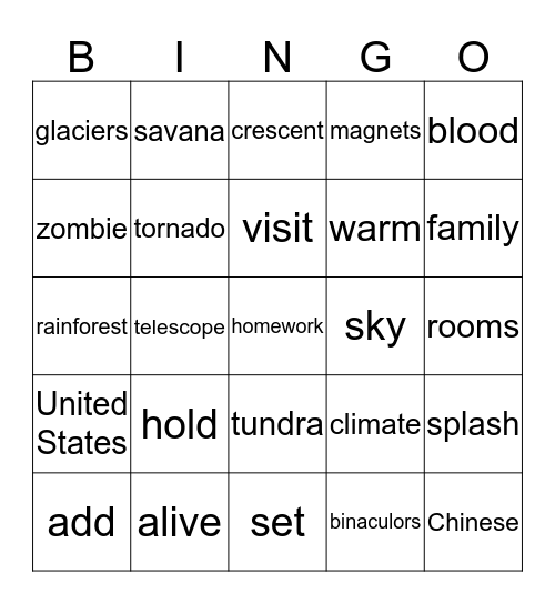 Semmul 1 Bingo Card