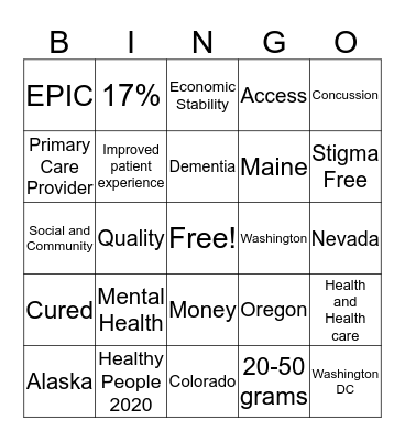 Population Health Bingo Card