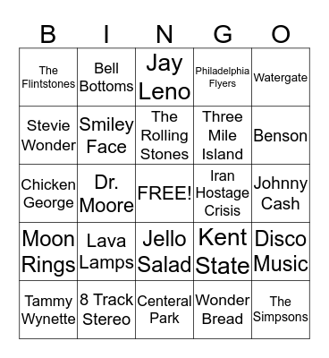 70's BINGO BASH Bingo Card