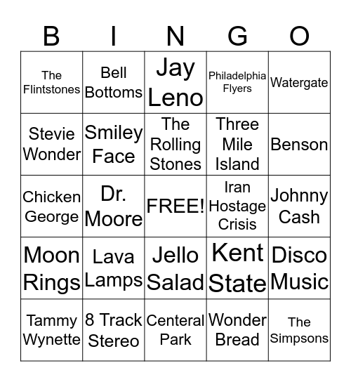 70's BINGO BASH Bingo Card