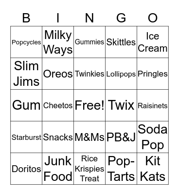 JUNK FOODS Bingo Card