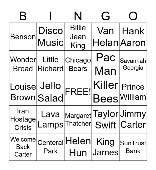 70's BINGO BASH Bingo Card