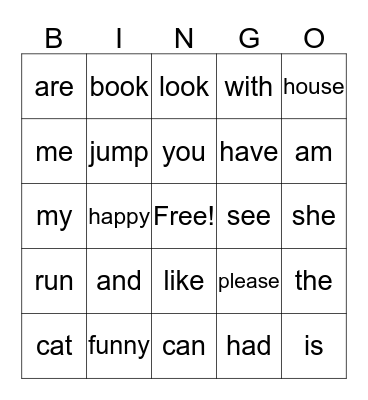 Sight words Bingo Card