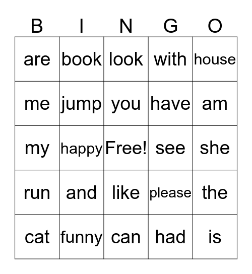 Sight words Bingo Card