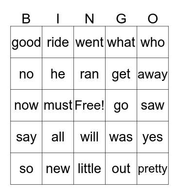 Sight words 2 Bingo Card