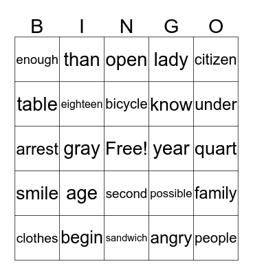 Untitled Bingo Card
