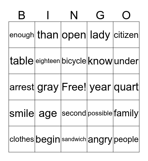 Untitled Bingo Card