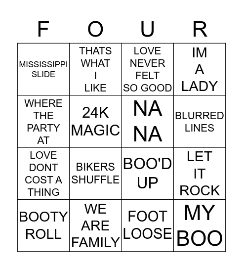 4- CORNERS Bingo Card