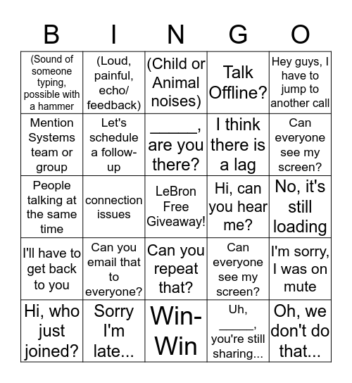 Conference Call Bingo Card