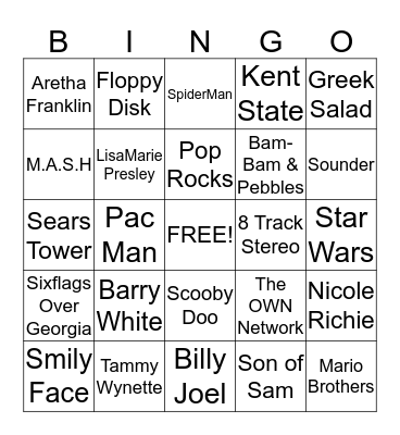 70's BINGO BASH Bingo Card