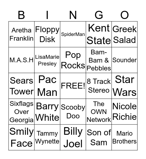 70's BINGO BASH Bingo Card