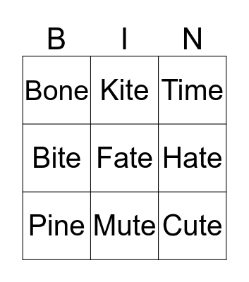 Magic E Bingo Card