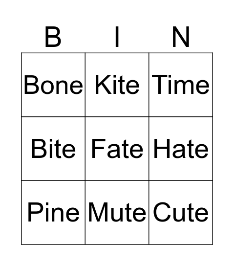 Magic E Bingo Card