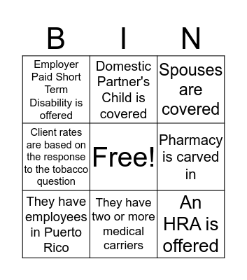 PRD BIN Bingo Card
