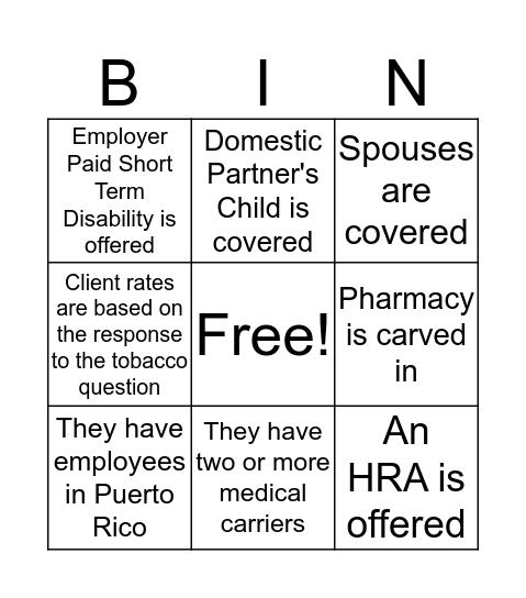 PRD BIN Bingo Card