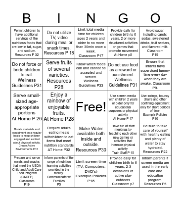 Wellness Guidelines  Bingo Card