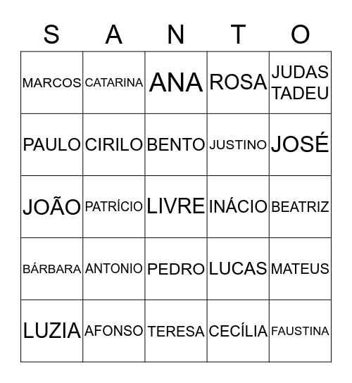 TODOS OS SANTOS Bingo Card