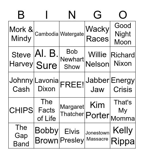 70's BINGO BASH Bingo Card