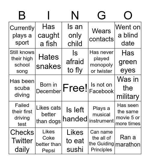 People Bingo Card