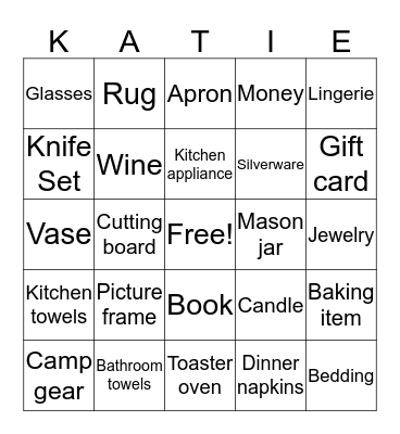 Bridal Bingo Card