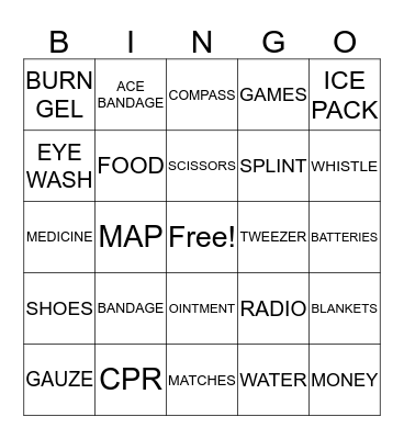 EMERGENCY PREPAREDNESS Bingo Card