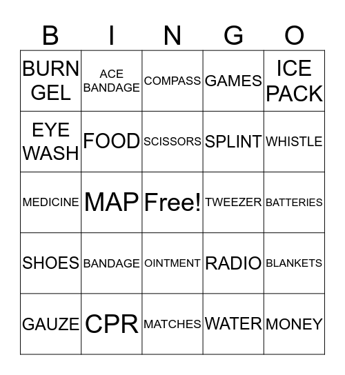 EMERGENCY PREPAREDNESS Bingo Card